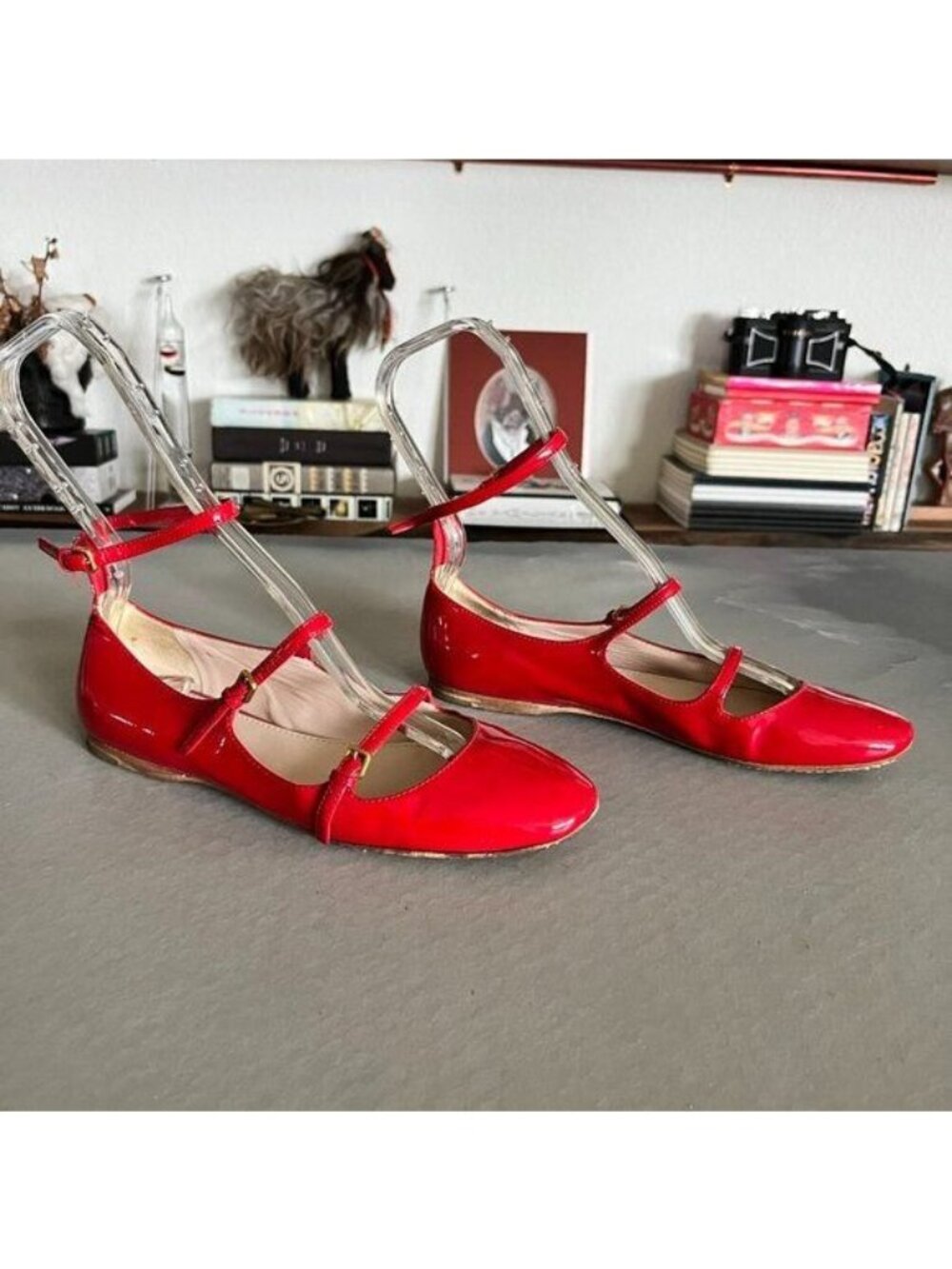Miu Miu Patent Leather Triple Strap Mary Jane Flats